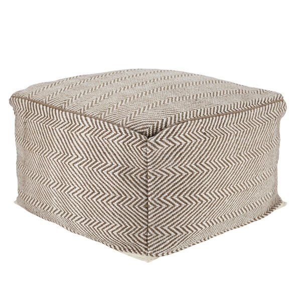 Jaipur Living Frenir Indoor & Outdoor Chevron Taupe & White Cuboid Pouf POF100497